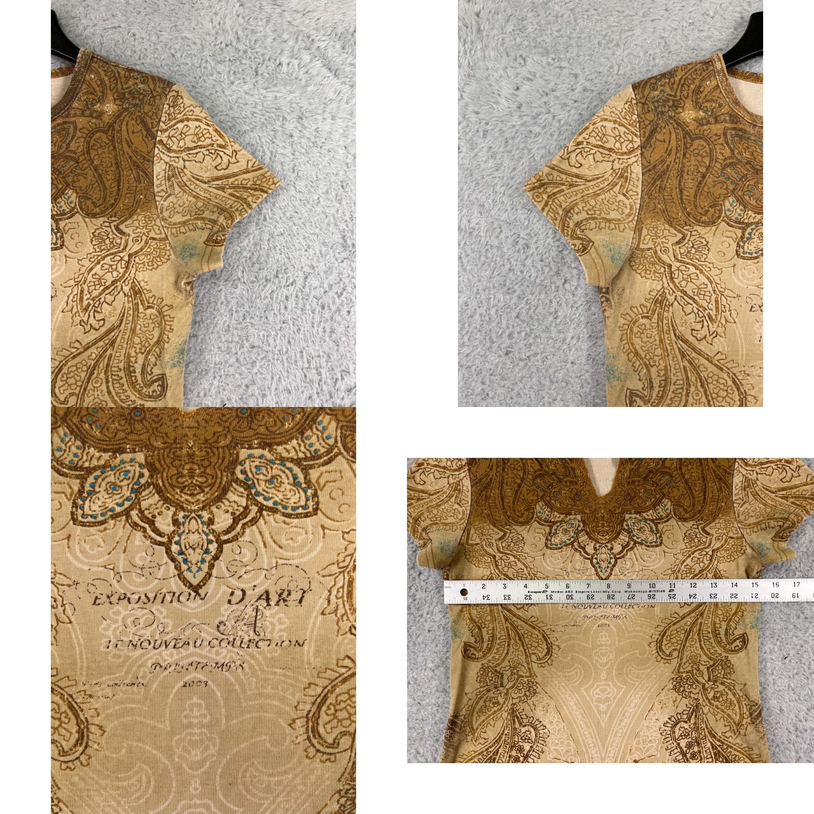 Gloria Vanderbilt Gloria Vanderbilt Women's T-Shirt Small Beige Paisley V-Neck Casual Logo Classic Designer Size S / US 4 / IT 40 - 8 Thumbnail