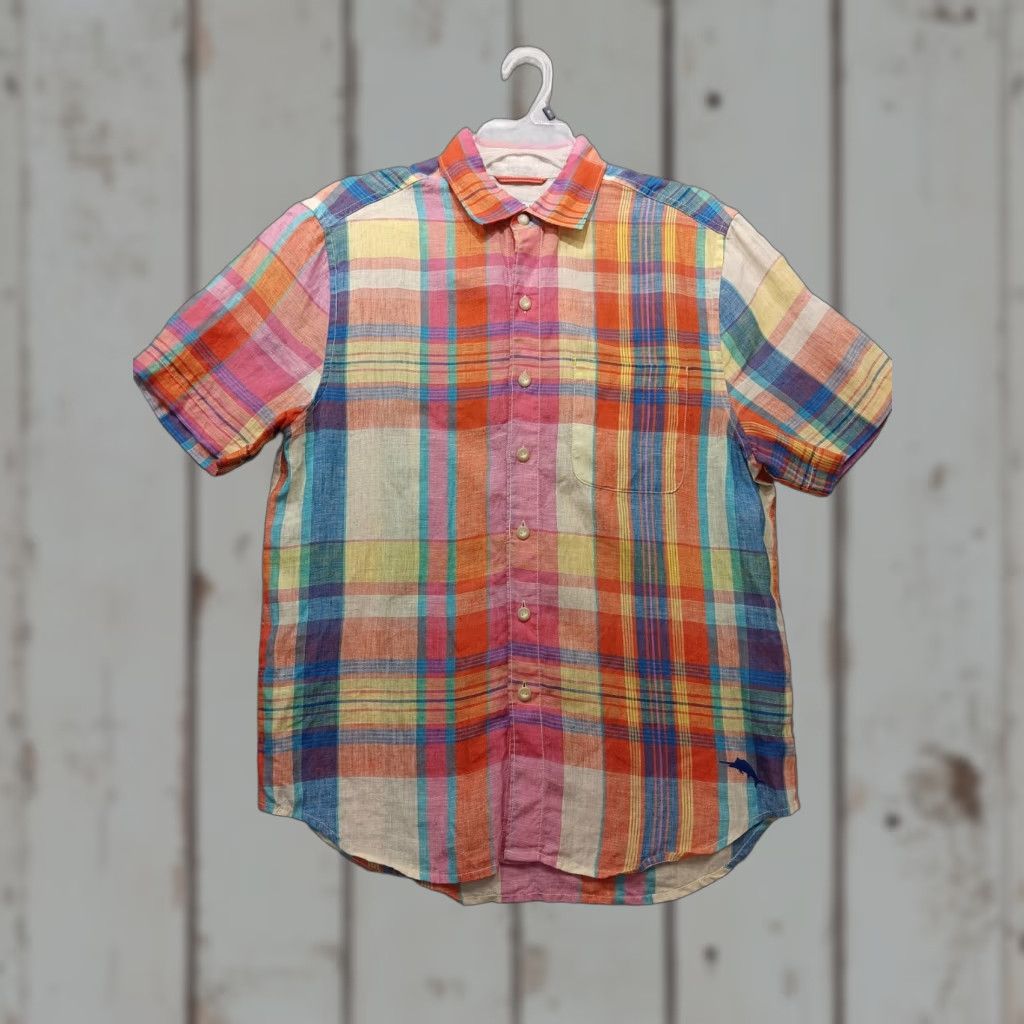 Tommy Bahama Tommy Bahama Womens Shirt Sz S/P Plaid Pastel Multicolor 100% Linen Button Up Short Sleeve Size S / US 4 / IT 40 - 1 Thumbnail