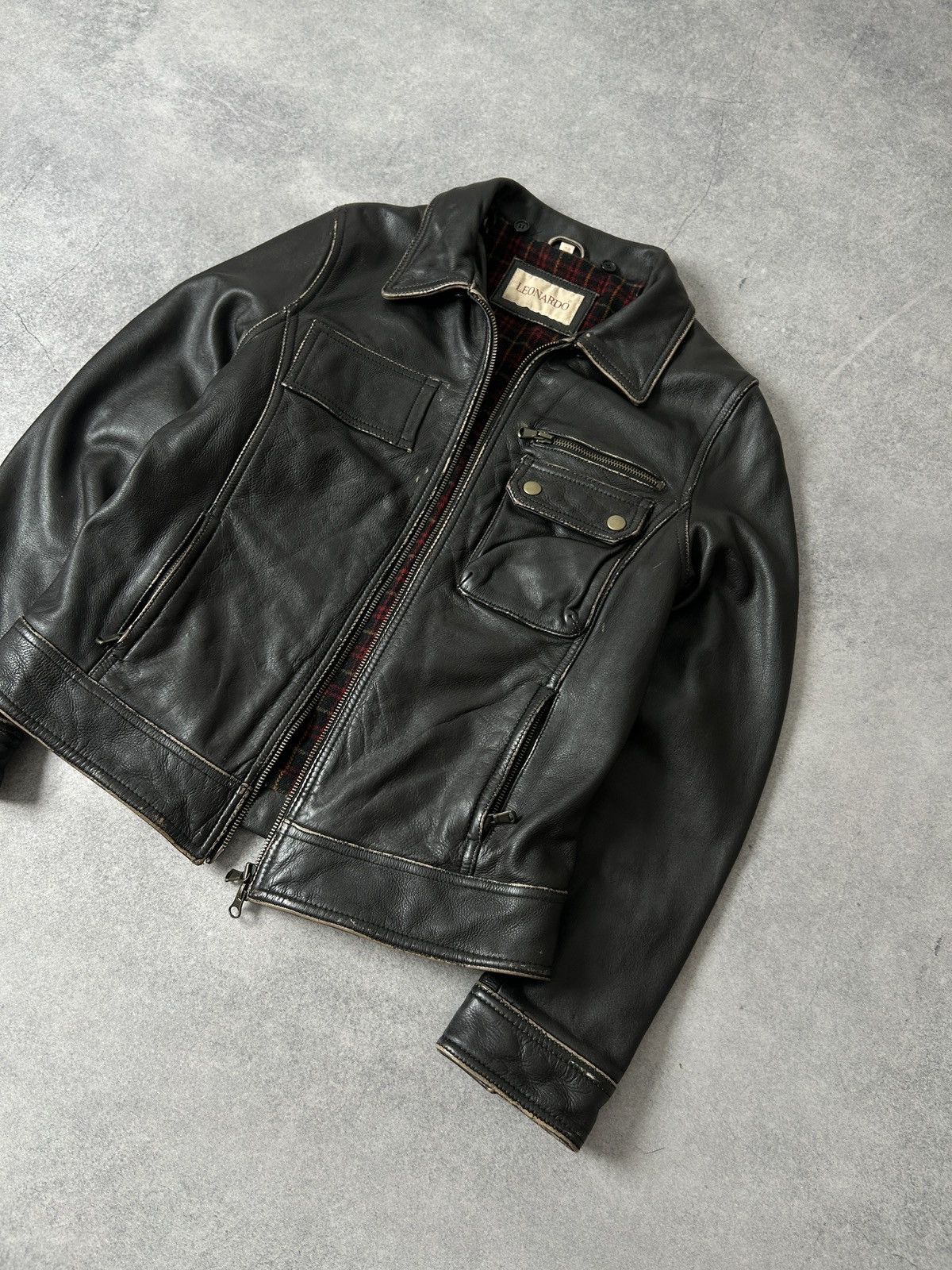 Leather Vintage Leonardo Leather Biker Jacket Black Café Racer Style Size S / US 4 / IT 40 - 4 Thumbnail