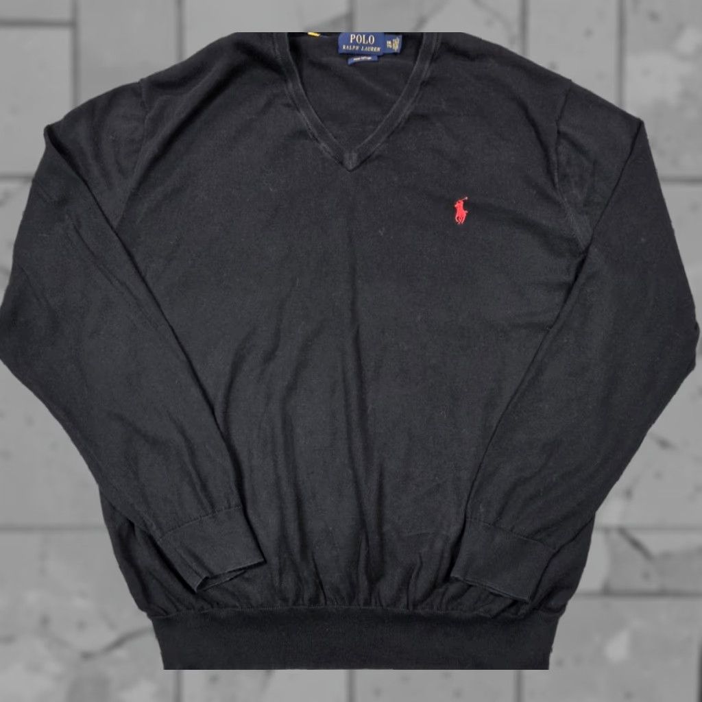 Polo Ralph Lauren Polo Ralph Lauren Sweater Mens 2XL Black V-Neck 100% Cotton Pima Logo Embroidered Classic Knit Pullover Shirt Size US XXL / EU 58 / 5 - 1 Thumbnail