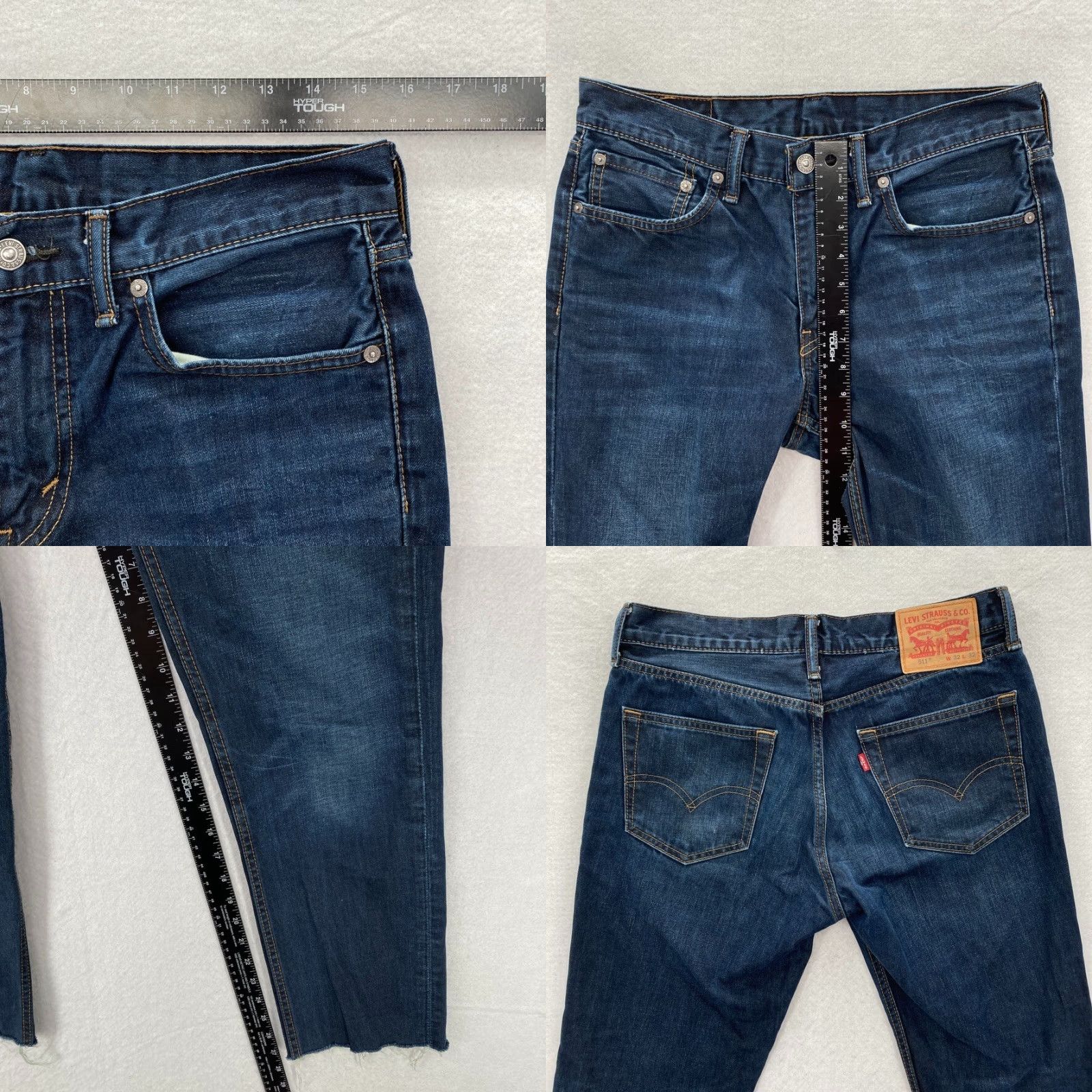 Levi's Levi's 511 Mens 32x32 Slim Fit Blue Dark Wash Denim Jeans 100% Cotton Raw Hem Vintage No Size US 33 - 8 Thumbnail