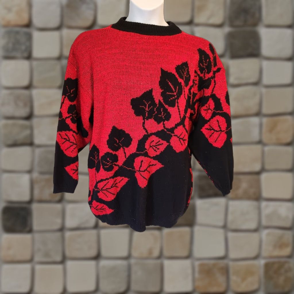 Vintage VINTAGE Arielle Gothic Sweater Shirt XL Black Red Leaf Print 1980s 80s US Mens Womens Boys Girls? Size XL / US 12-14 / IT 48-50 - 1 Thumbnail