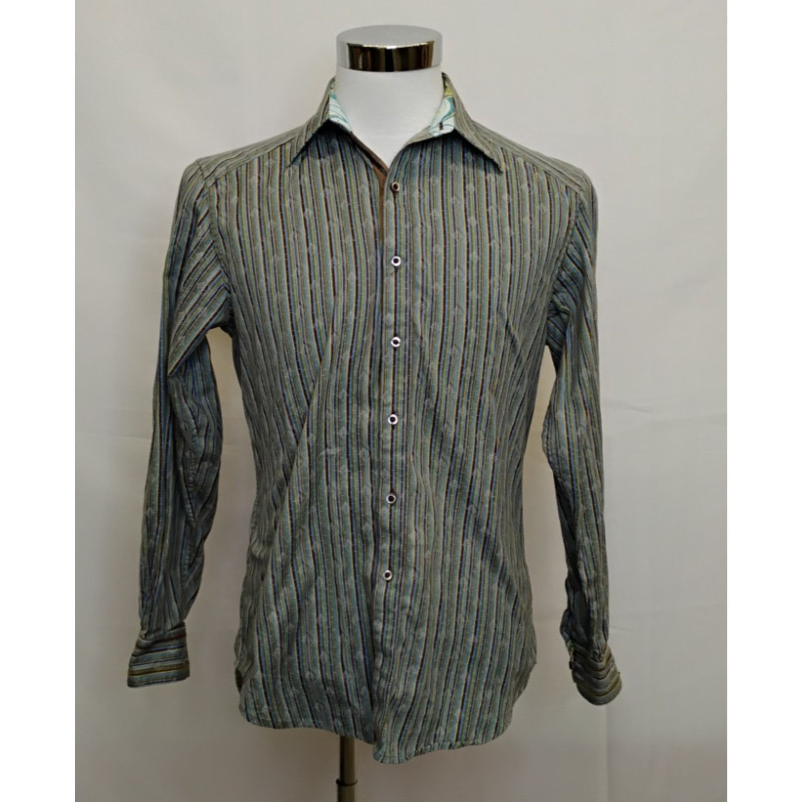 Robert Graham Robert Graham Dress Shirt Men's S Green Blue Stripes Paisley Size US S / EU 44-46 / 1 - 2 Thumbnail