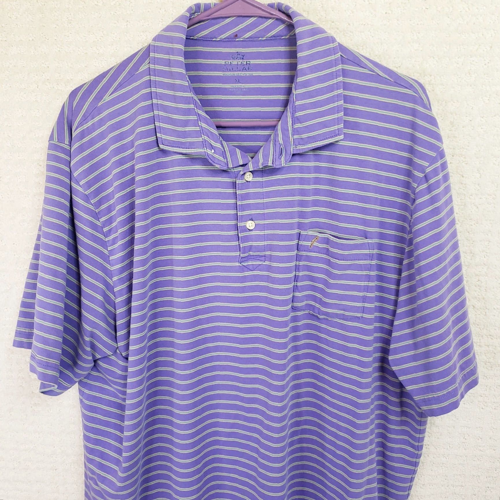 Peter Millar Peter Millar Mountainside Collection Polo Shirt Purple Stripe XL Men Short Sleeve Knit Stretch Size US XL / EU 56 / 4 - 2 Thumbnail