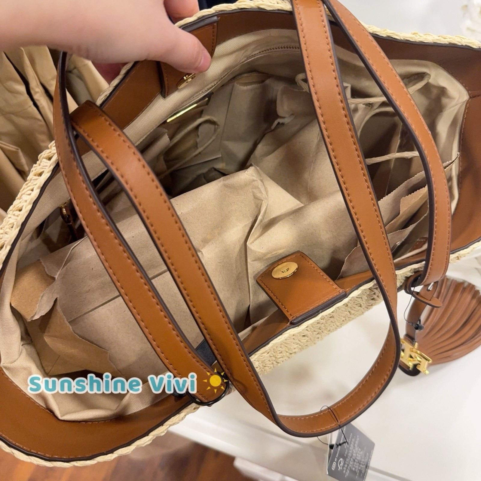 Lauren Ralph Lauren NWT Lauren RALPH LAUREN Crochet-Straw Medium Whitney Tote Size ONE SIZE - 5 Thumbnail