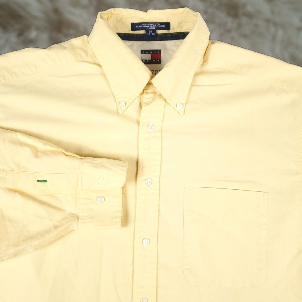 Tommy Hilfiger Tommy Hilfiger Dress Shirt Mens 16 Yellow Long Sleeve Button Up 100% Cotton Solid Preppy American Mens Size 42R - 1 Thumbnail