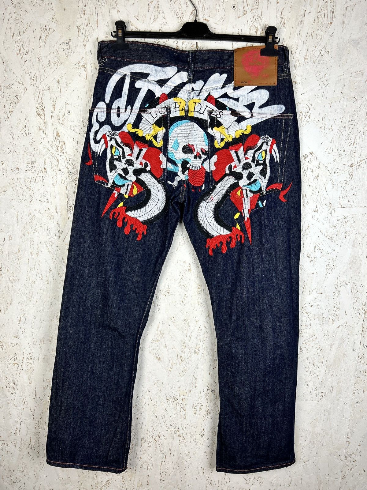 Ed Hardy Vintage 2008 Ed Hardy Audigier Love Dies Denim Jeans 36x32 Size US 36 / EU 52 - 1 Thumbnail