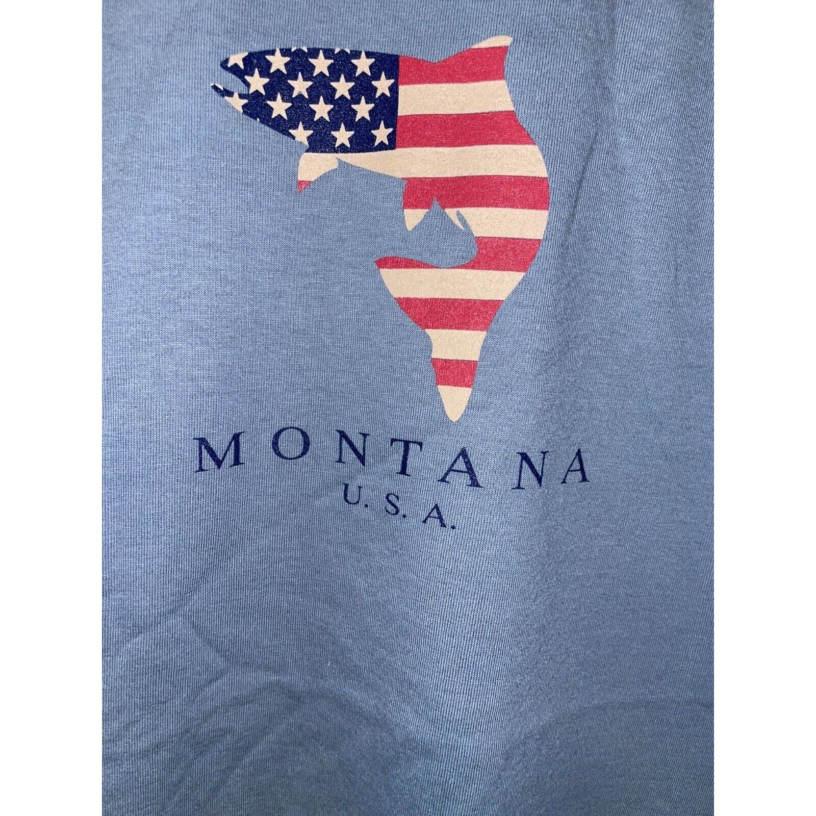Jerzees Vintage Montana Fishing Shirt Fish USA Tee Blue VTG 90s L Size US L / EU 52-54 / 3 - 4 Thumbnail