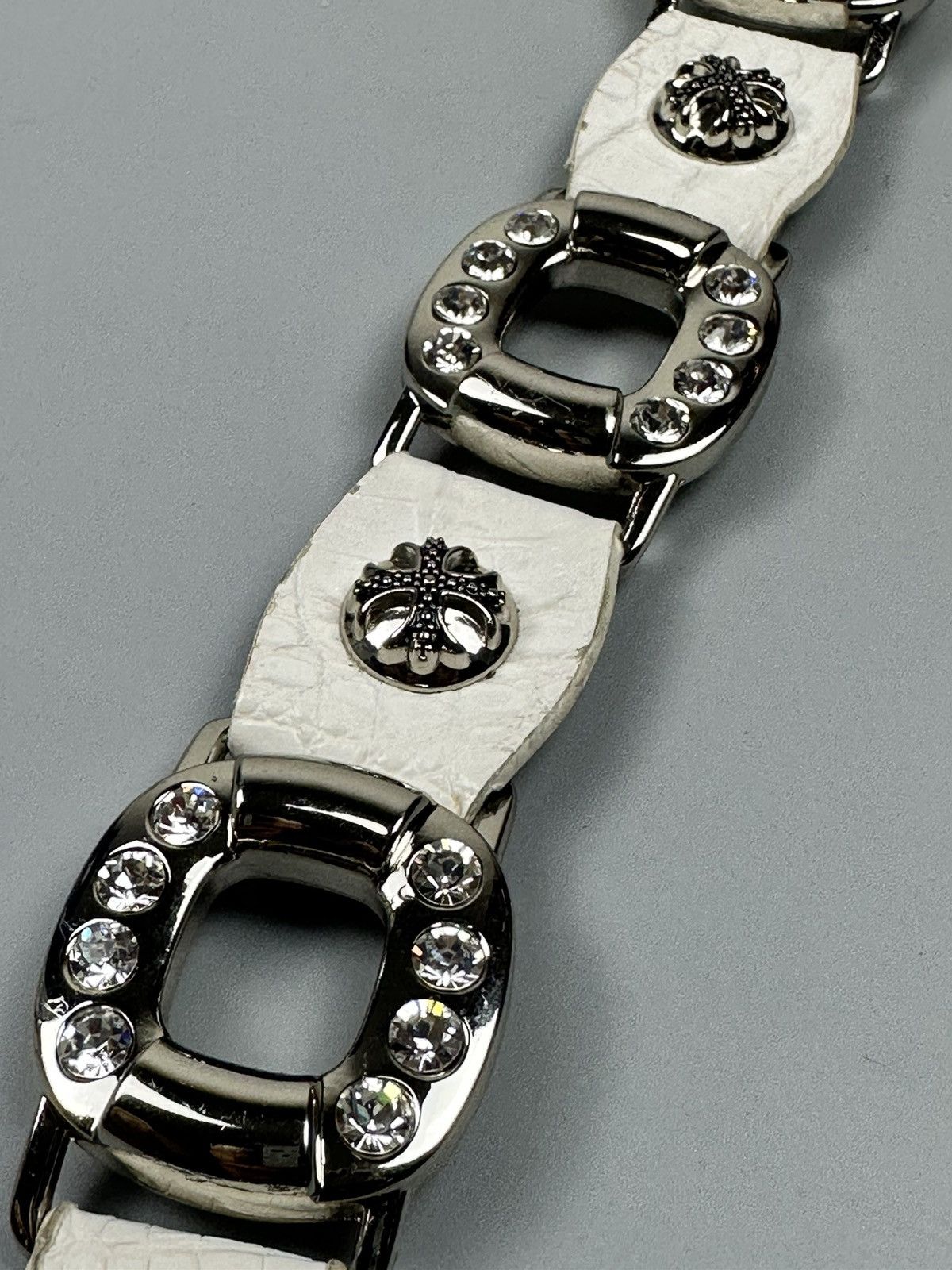 If Six Was Nine Rare Chrome Hearts Inspired White Leather Diamond Studs Belt Size 34 - 16 Thumbnail