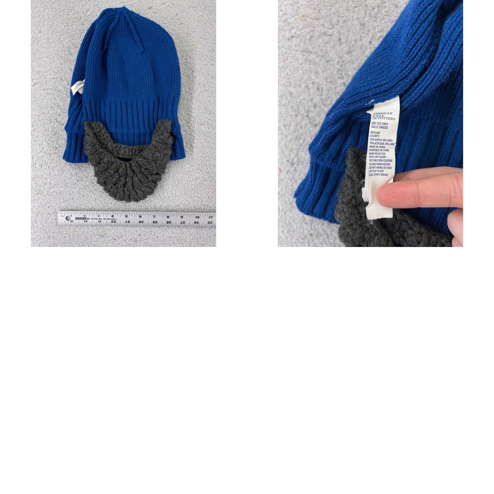American Eagle Outfitters American Eagle Beanie Toque Adult One Size Blue Gray Knit Wool Blend Beard Size ONE SIZE - 8 Thumbnail