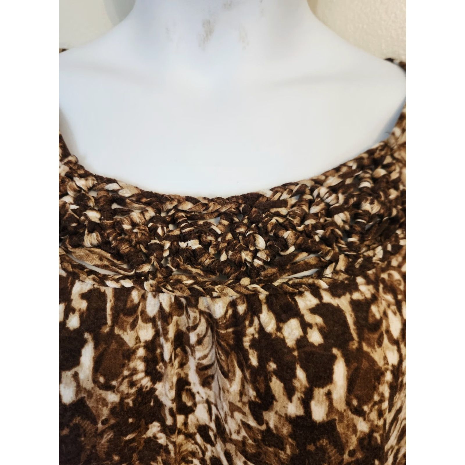 Vintage White Stag Brown Floral Braided Trim Casual Top Shirt 2X Plus Size Women's Blouse Size XXL / US 16-18 / IT 52-54 - 2 Thumbnail