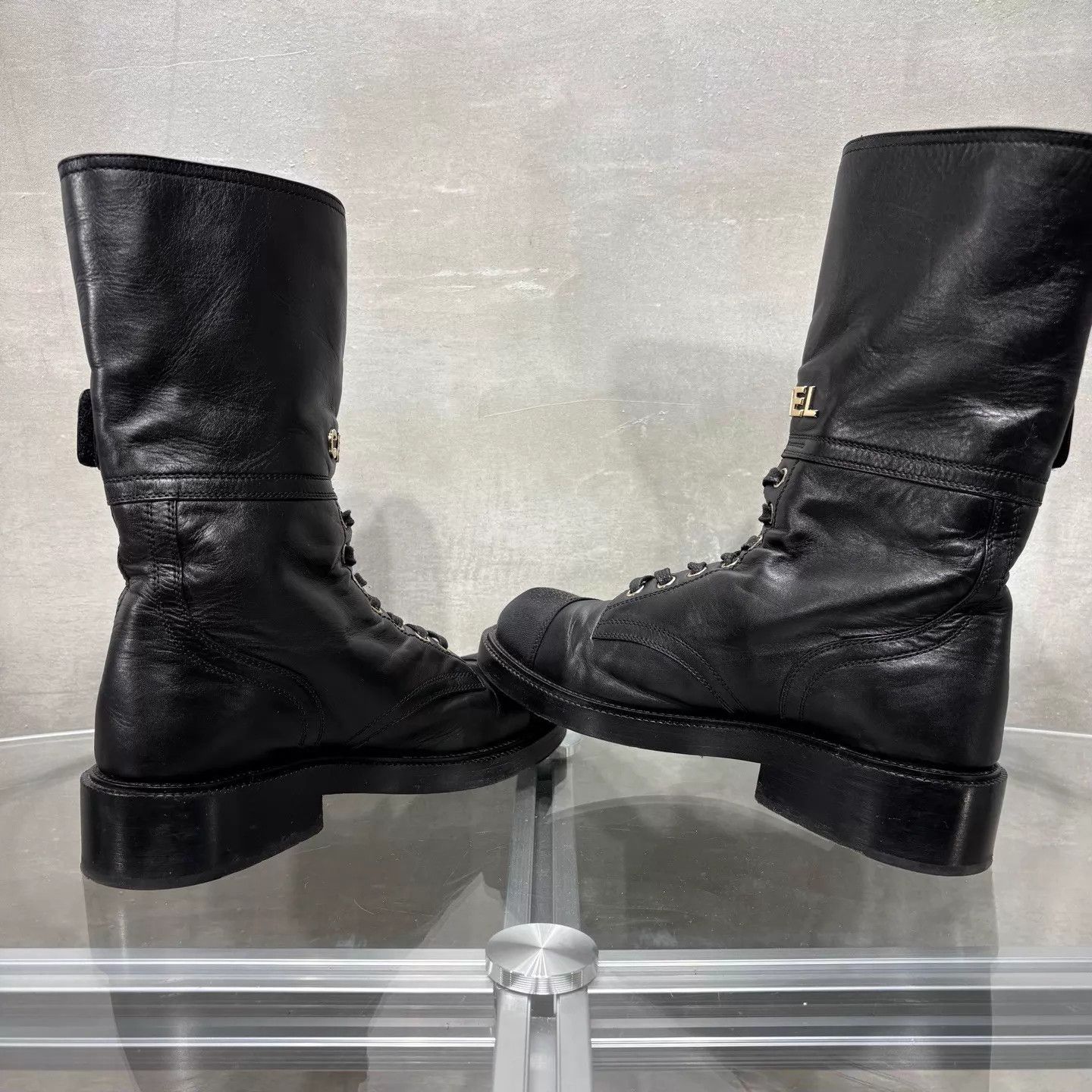 Chanel Chanel Belt Buckle Black & Gold Logo Knee-High Boots 38 Size US 7.5 / IT 37.5 - 5 Thumbnail