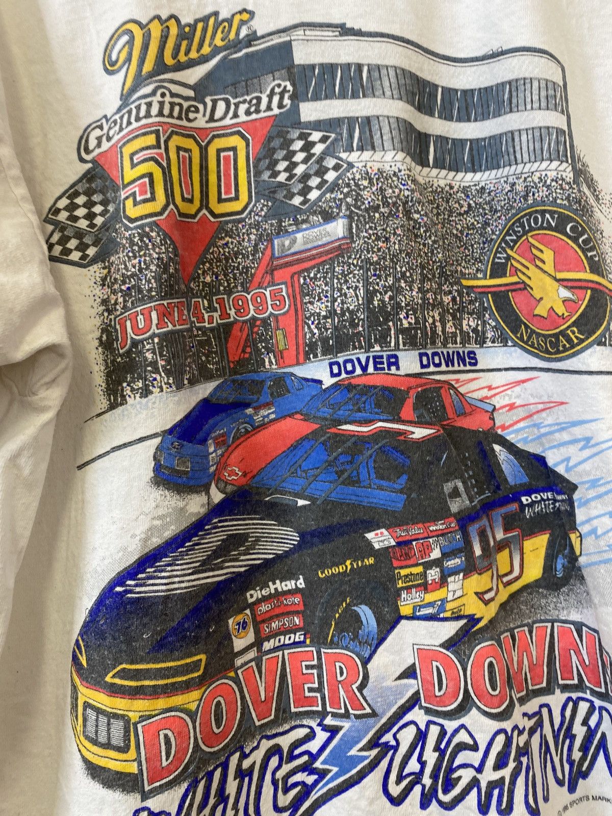 Vintage 1995 Sports Marketing Dover Downs White Lighting T-Short Size US XL / EU 56 / 4 - 10 Thumbnail