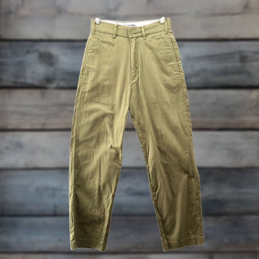 Uniqlo Uniqlo Ines De La Fressange Cotton Wide Leg Pants Womens 0 Army Green High Rise Chino Twill Pockets Relaxed Size 25" / US 0 / IT 36 - 1 Thumbnail