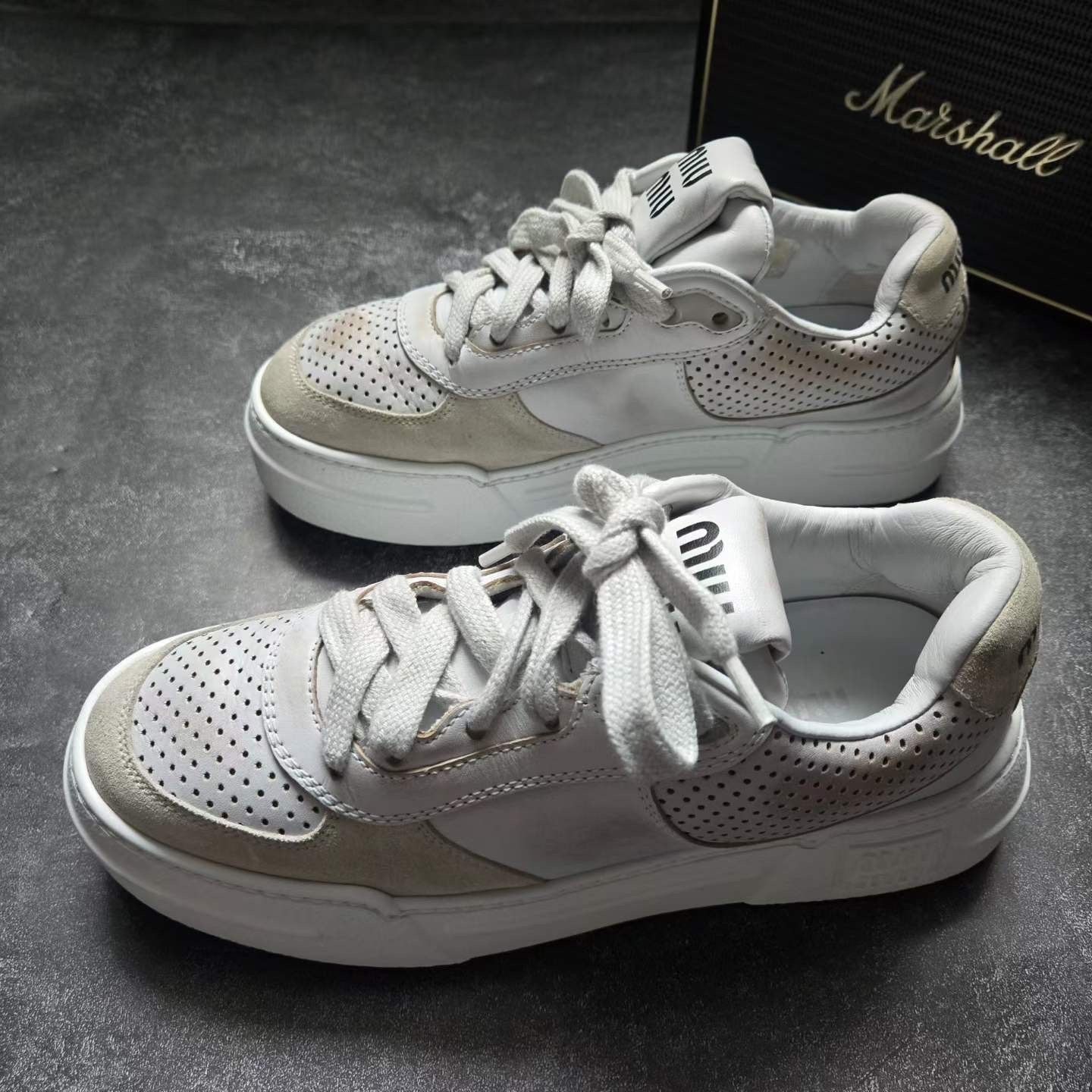 Miu Miu Miu Miu Distressed Lowtop Sneakers us_6-5 Women Size US 6.5 / IT 36.5 - 1 Thumbnail