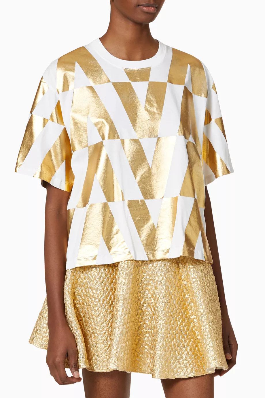 Valentino o1y0326 Logo T- Shirt in Gold/White Size S / US 4 / IT 40 - 1 Thumbnail