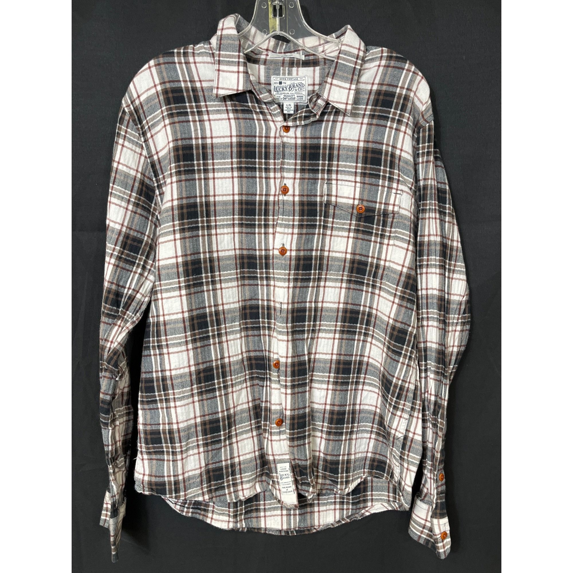 Lucky Brand Lucky Brand SKU 7631 Mens Plaid Button Up Long Sleeve Shirt Size US L / EU 52-54 / 3 - 1 Thumbnail