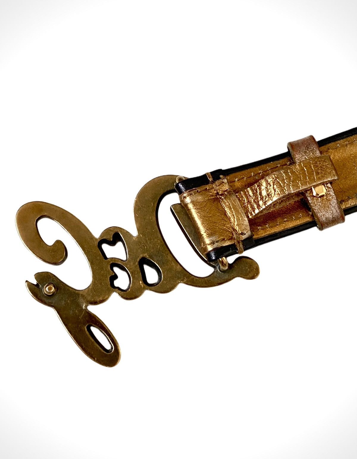 Dolce & Gabbana × Vintage Dolce&Gabbana Gold Leather Belt Logo Buckle Size ONE SIZE - 6 Thumbnail