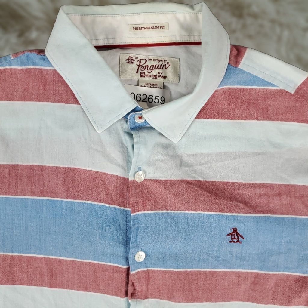 Original Penguin Original Penguin Blue Red Striped Button-Up Shirt Mens Size Medium Casual Short Sleeve Classic Preppy Size US M / EU 48-50 / 2 - 1 Thumbnail