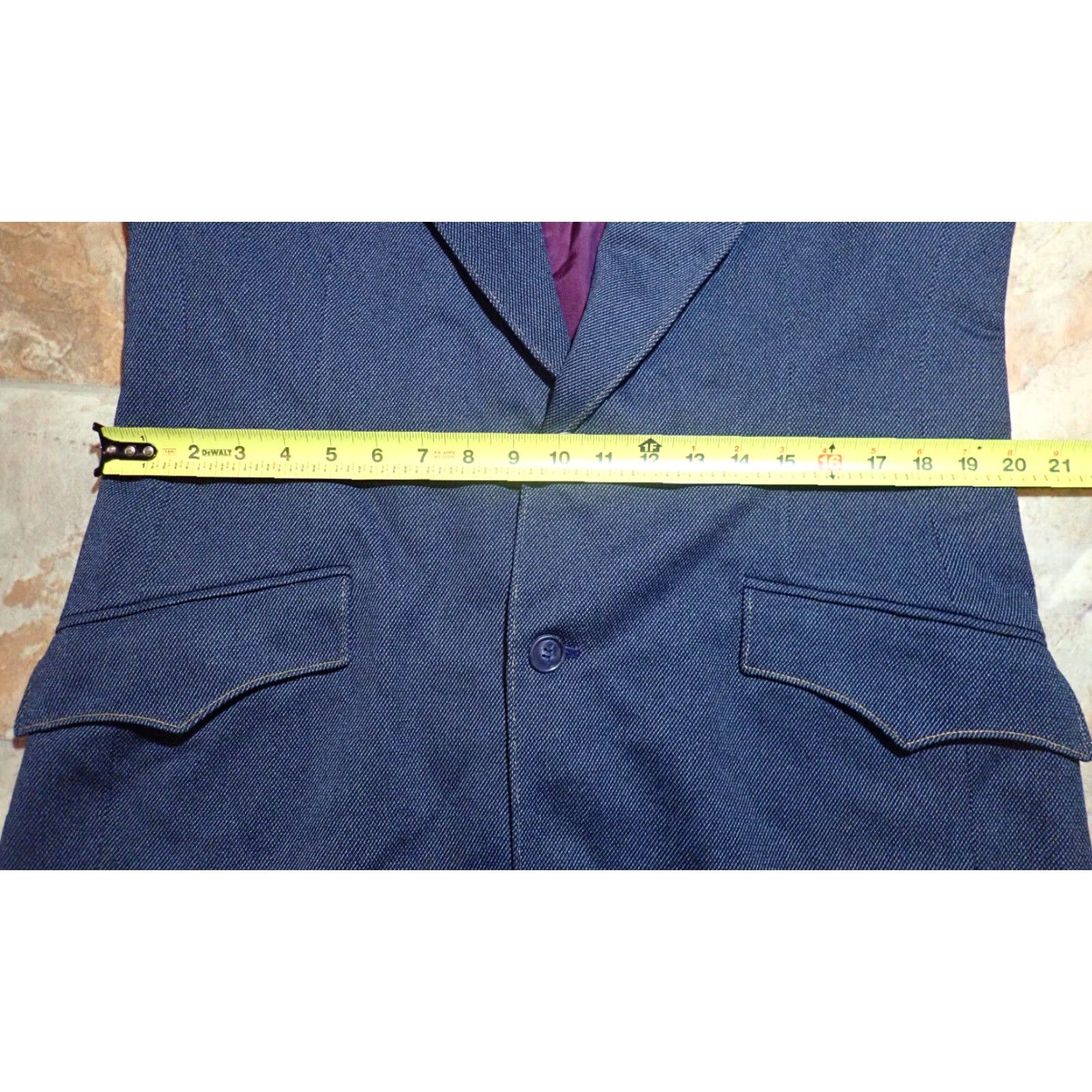 Lee VINTAGE LEE Blazer Jacket - Denim Look, Dark Blue, 42L, Mens, 60s Western Rockabilly, Polyester, Faux Denim Size 42R - 7 Thumbnail