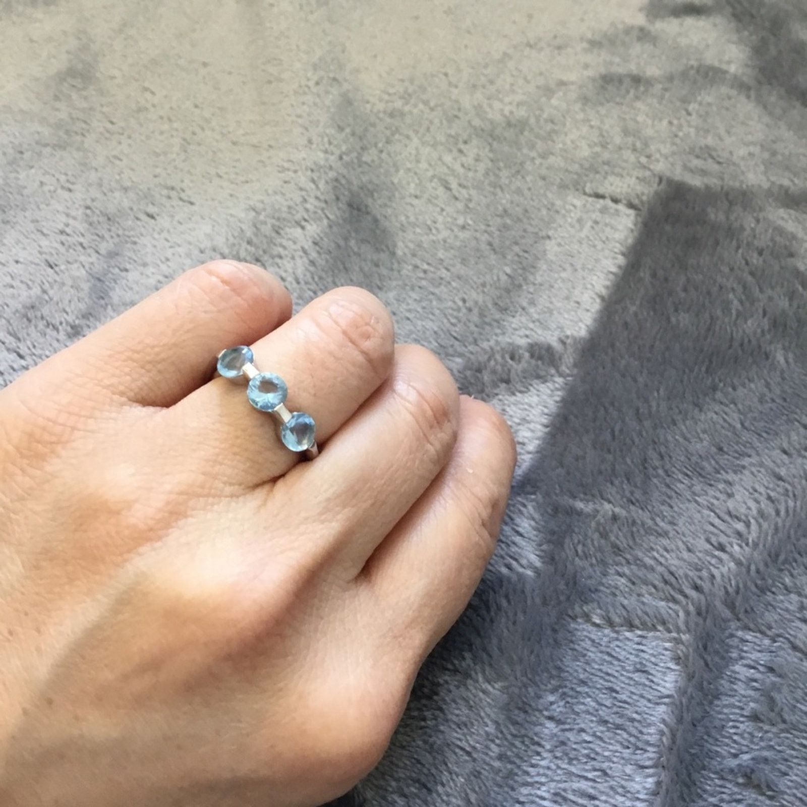 Other Sterling Silver Blue Trio Crystal Ring Size ONE SIZE - 7 Thumbnail