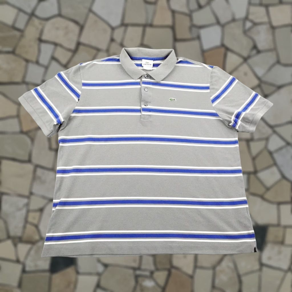 Lacoste Lacoste Polo Shirt Men XL Gray Blue Stripes Croc Logo Pique Cotton Preppy Size US XL / EU 56 / 4 - 1 Thumbnail