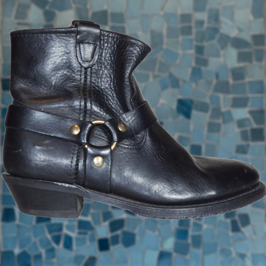 Vintage Double-H Boots Ladies Harness Black Leather Moto Western 5026 Women's US 7 M Boots Size US 7 / IT 37 - 1 Thumbnail