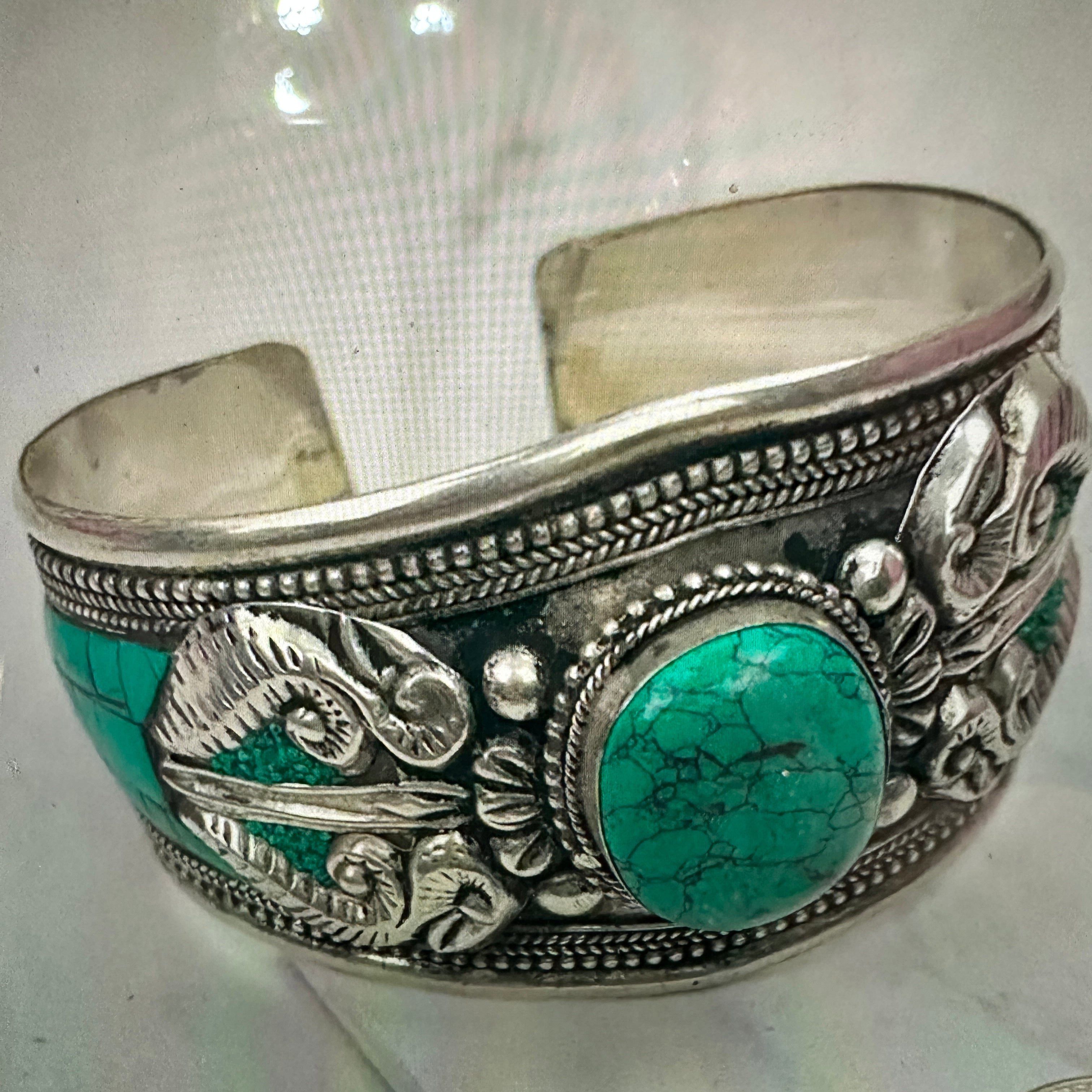 Other German Silver Bangle with Vibrant Blue Turquoise Natural Sto Size ONE SIZE - 1 Thumbnail