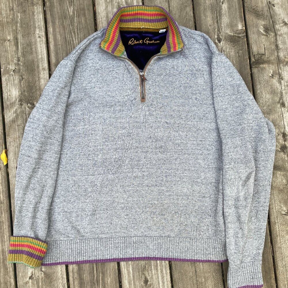 Robert Graham Vintage 100% Wool Robert Graham Stretch Knit 1/4 Zip Sweate Size US XL / EU 56 / 4 - 9 Thumbnail