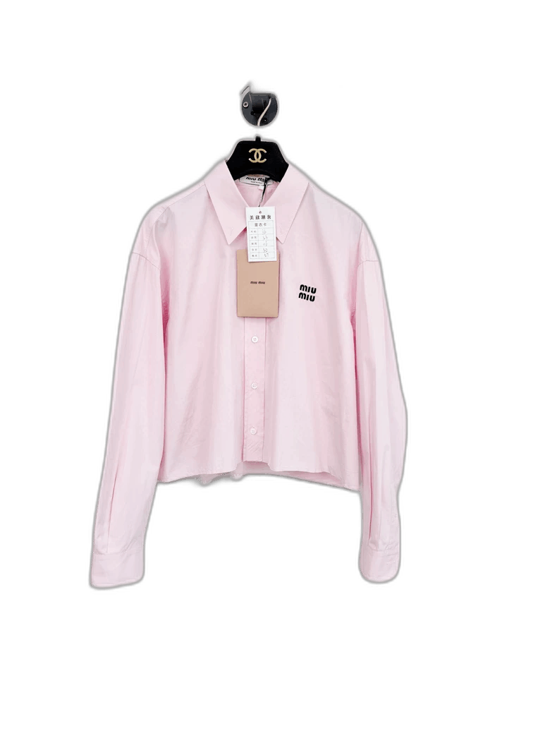 Prada Miumiu Pink Cropped Shirt with Logo Size S / US 4 / IT 40 - 1 Thumbnail