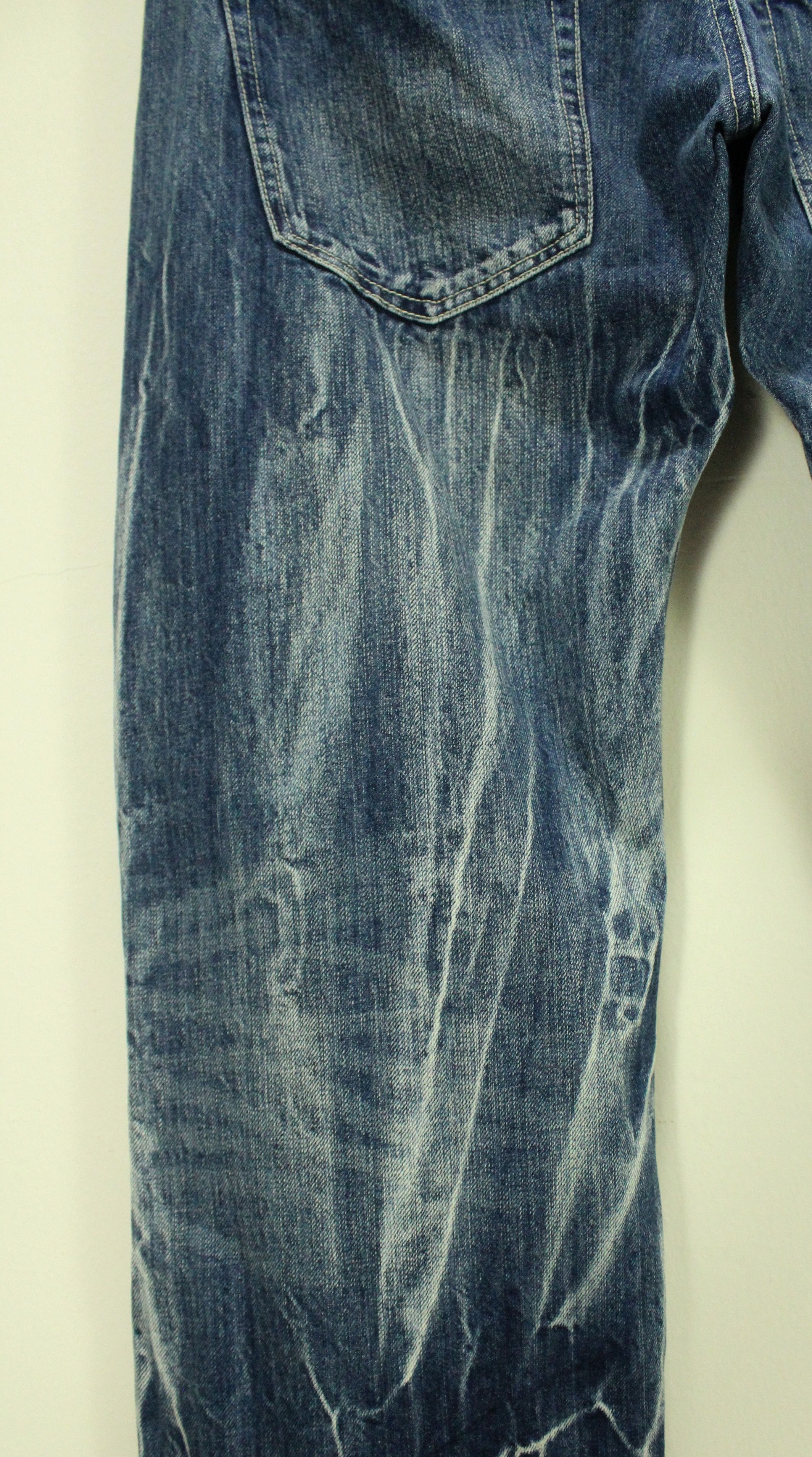 Japanese Brand Double Waist JUNGLE STORM Denim Marble Whisker Acid Washed Size US 33 - 13 Thumbnail
