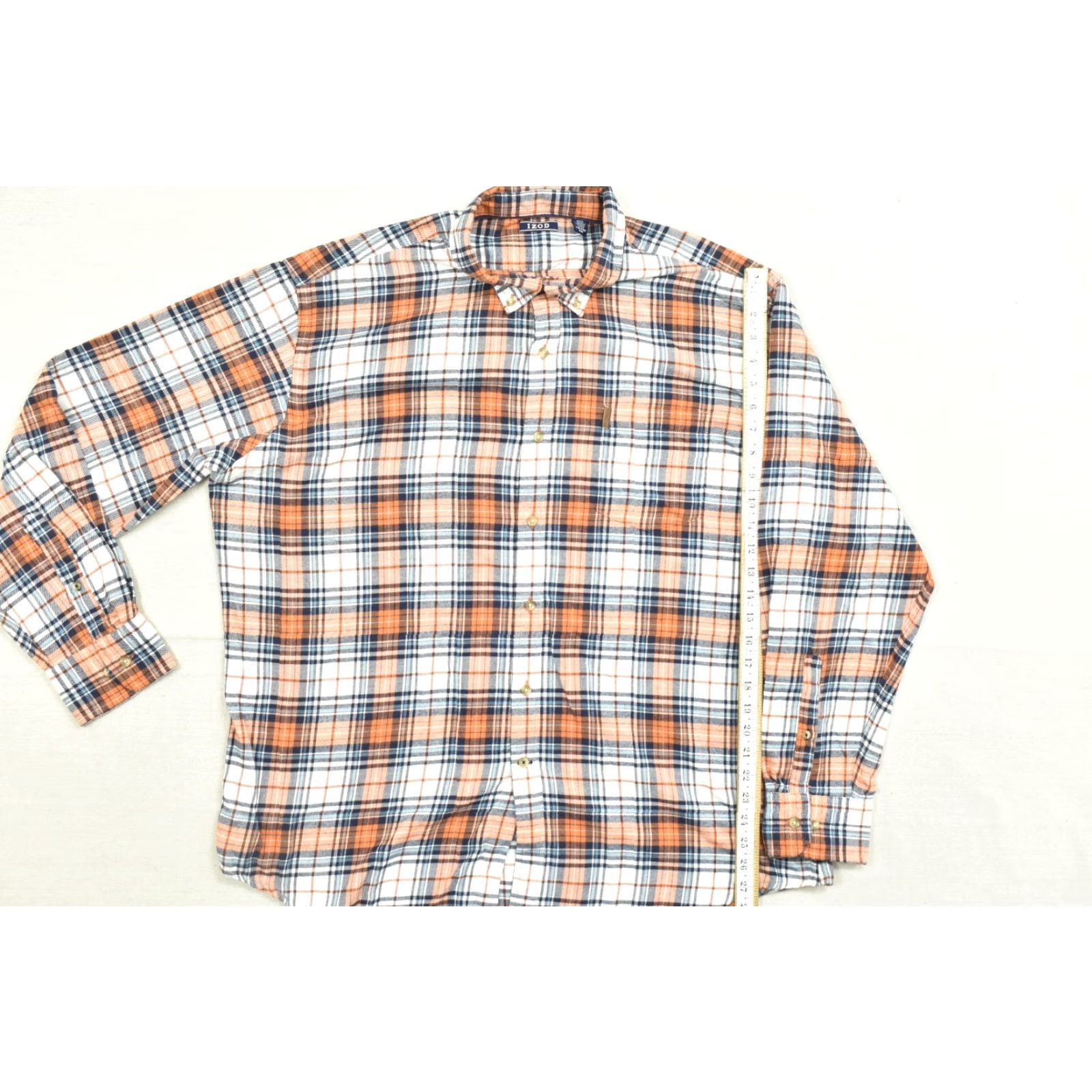 Izod IZOD Shirt Men XXL Plaid Flannel Button-Down Long Sleeve Cotton Orange Blue Pocketed Button-Up Casual Travel Fall Winter Spring Regular Size US XXL / EU 58 / 5 - 5 Thumbnail