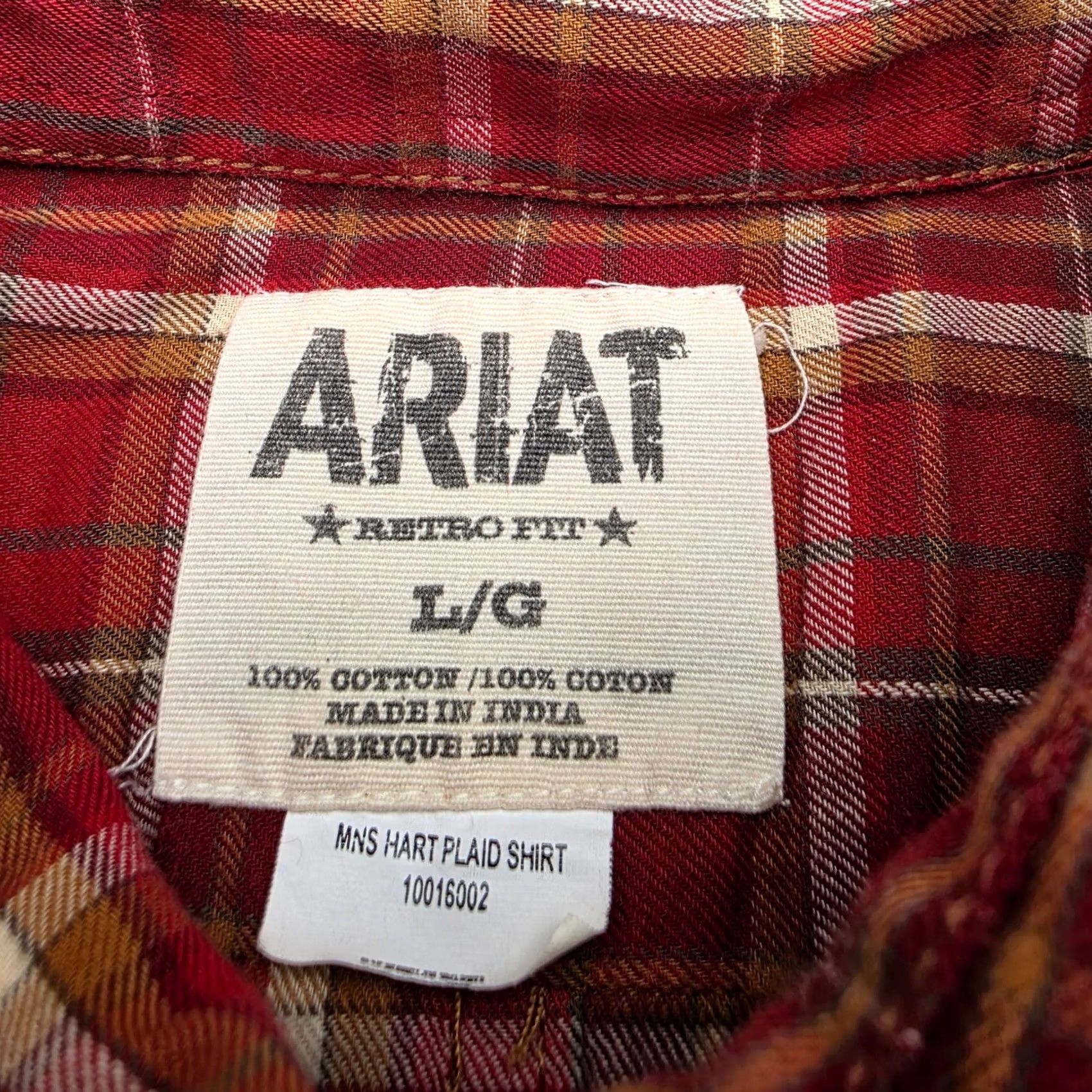 Ariat Ariat Mens Large Hart Plaid Pearl Snap Western Shirt Embroidered Yoke Size US L / EU 52-54 / 3 - 3 Thumbnail