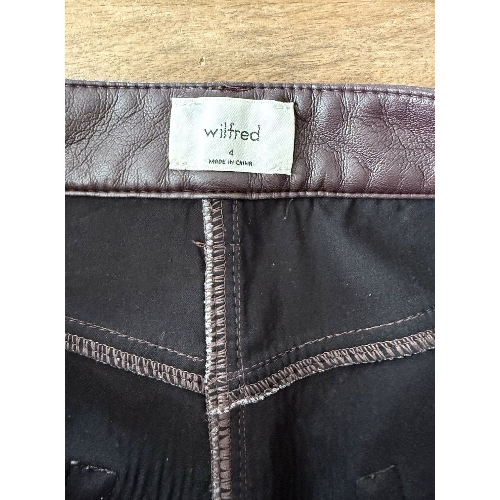 Vintage Wilfred Burgundy Faux Leather Pants Women’s 4 High-Waisted 27x29 Flat Front Zipper Pocket 90s Punk Grunge 29" Inseam Womens Size 27" / US 4 / IT 40 - 3 Thumbnail