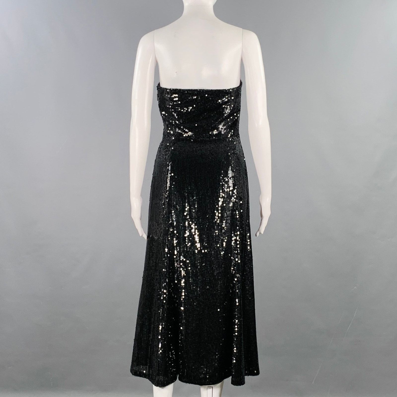 Prabal Gurung PRABAL GURUNG Black Polyester Sequined Strapless Dress Size XS / US 0-2 / IT 36-38 - 3 Thumbnail