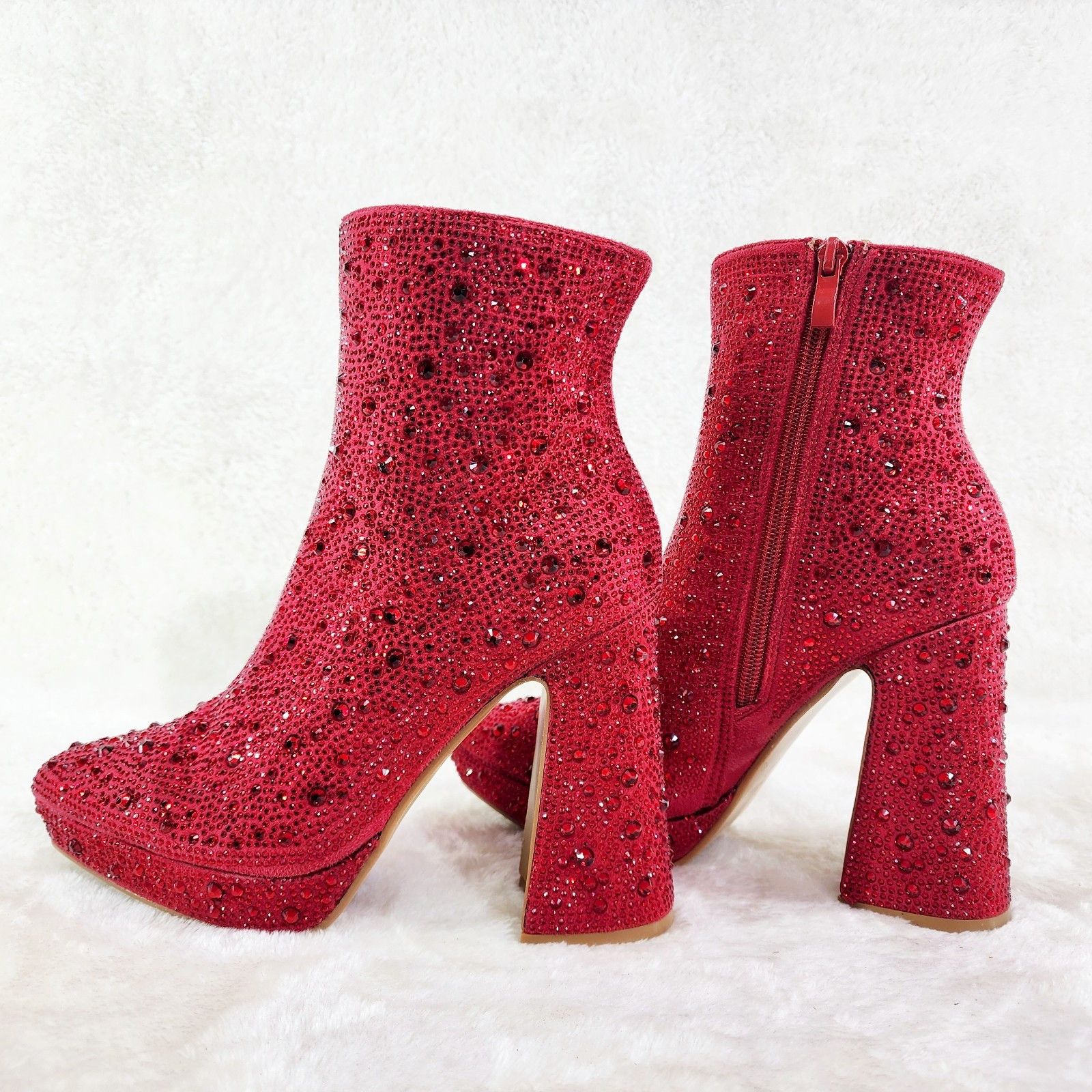Other Red Rhinestone 4.5" Block Heel Platform Ankle Boots Size US 9 / IT 39 - 2 Thumbnail