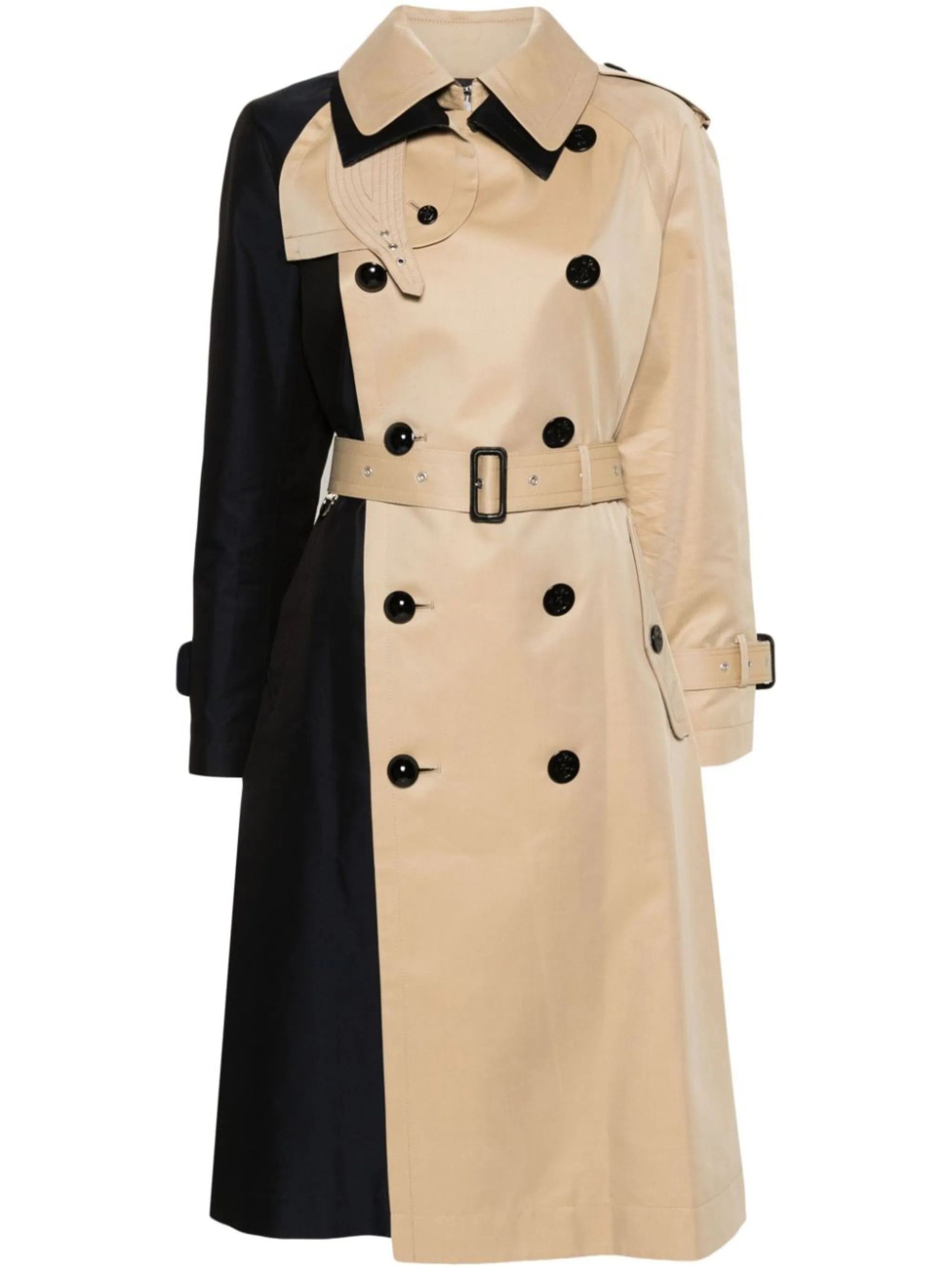 Sacai o1s22i1n0924 Gabardine Trench Coat in Black/Beige