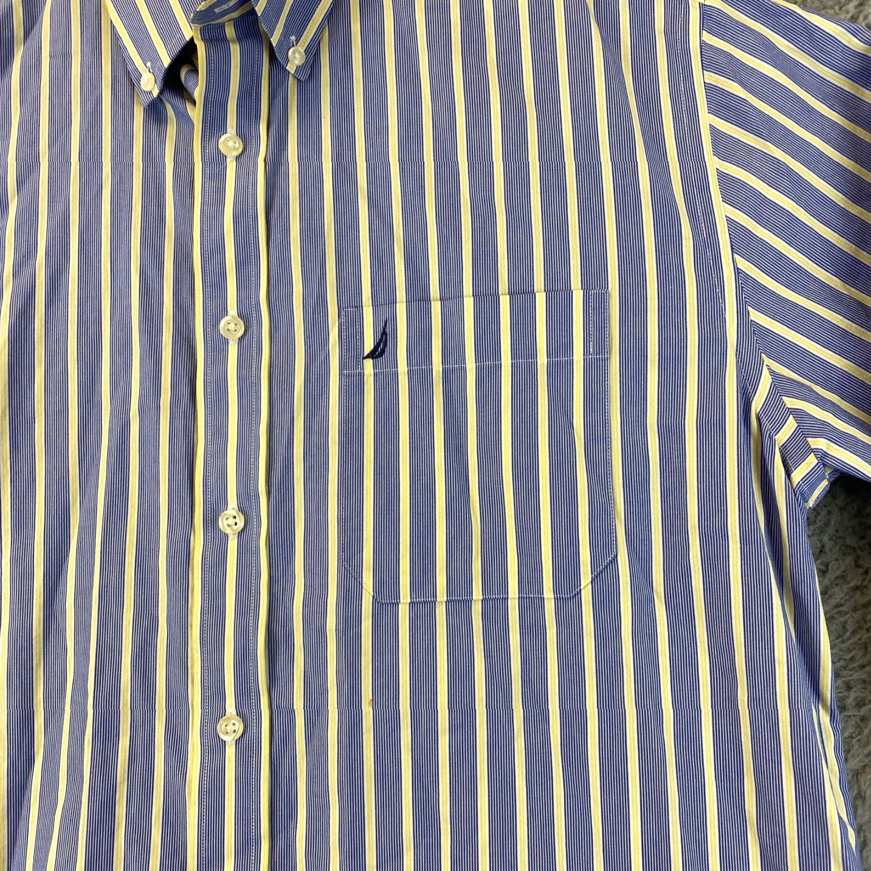 Nautica Nautica Dress Shirt Men 15 32/33 Blue Yellow Striped Cotton Pocket / 72-3 Size 40R - 2 Thumbnail