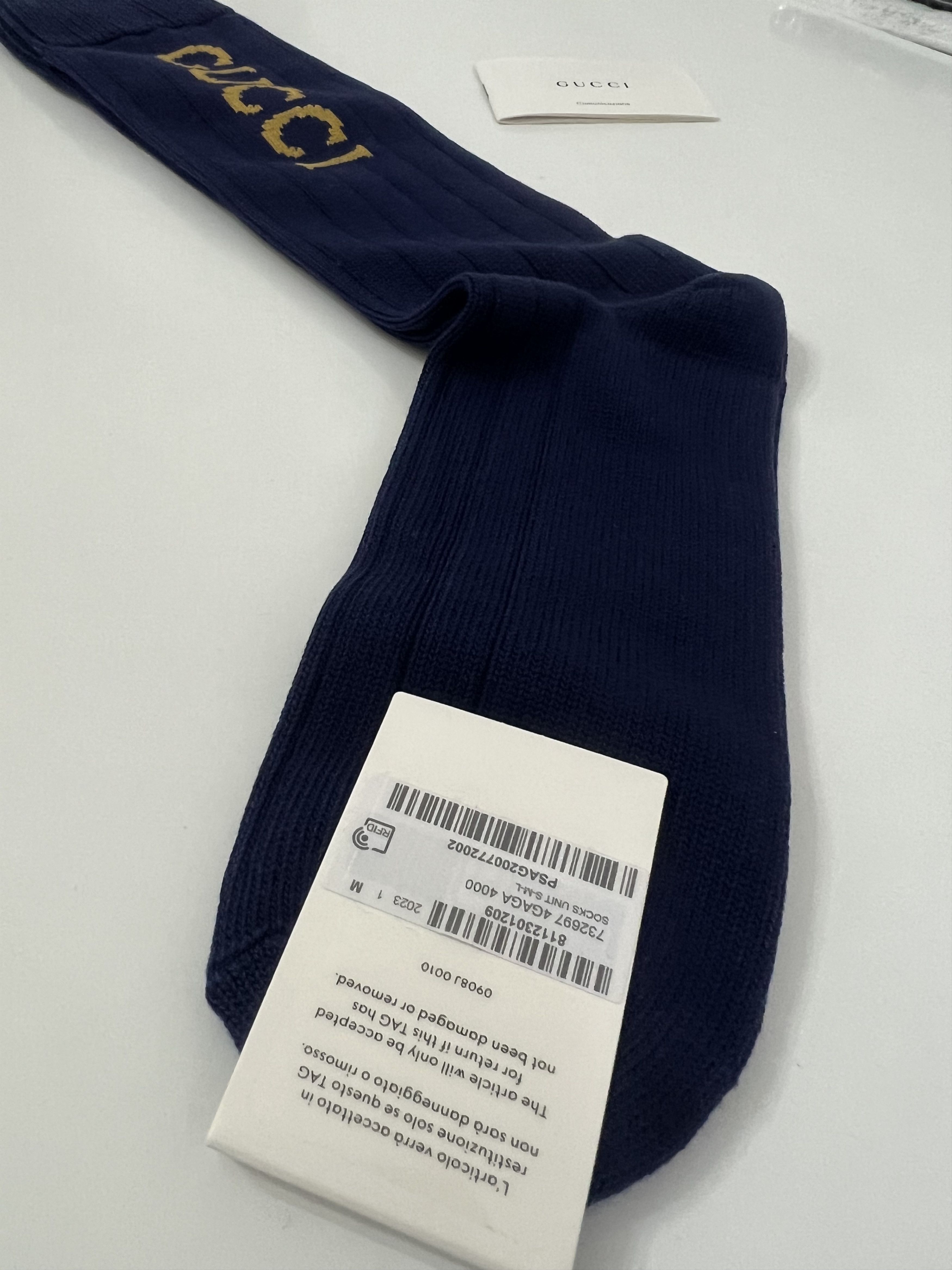 Gucci GUCCI - INTARSIA LOGO PRINT SOCKS, NIGHT BLUE, SIZE M Size ONE SIZE - 9 Thumbnail