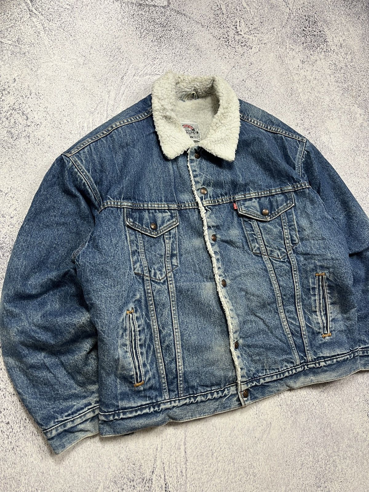 Levi's × Vintage Vintage 90’s Levi's Sherpa Lined Denim Trucker Jacket Rare Size US XL / EU 56 / 4 - 6 Thumbnail