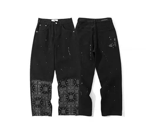 Jean 21 Indigo Union Japan Black Patchwork Bandana Paisley Pants Size US 32 / EU 48 - 3 Thumbnail