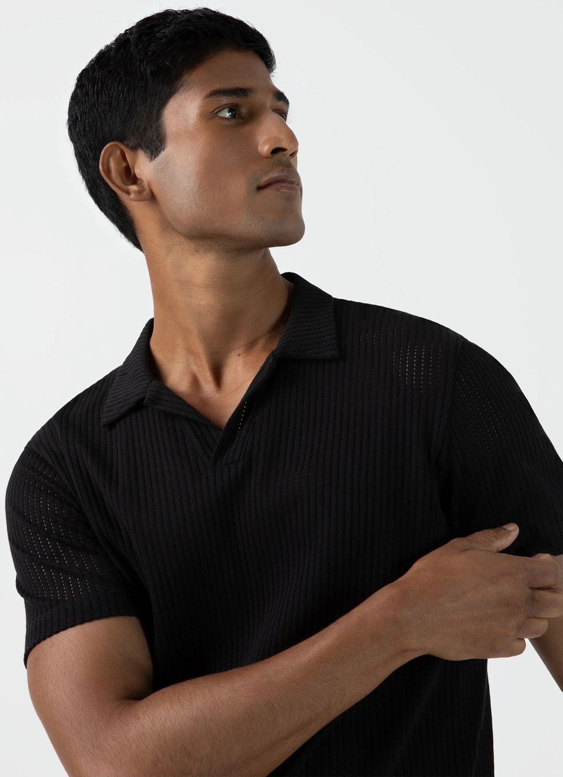 Sunspel Men’s Linear Mesh Polo in Black BRAND NEW Size US M / EU 48-50 / 2 - 5 Thumbnail