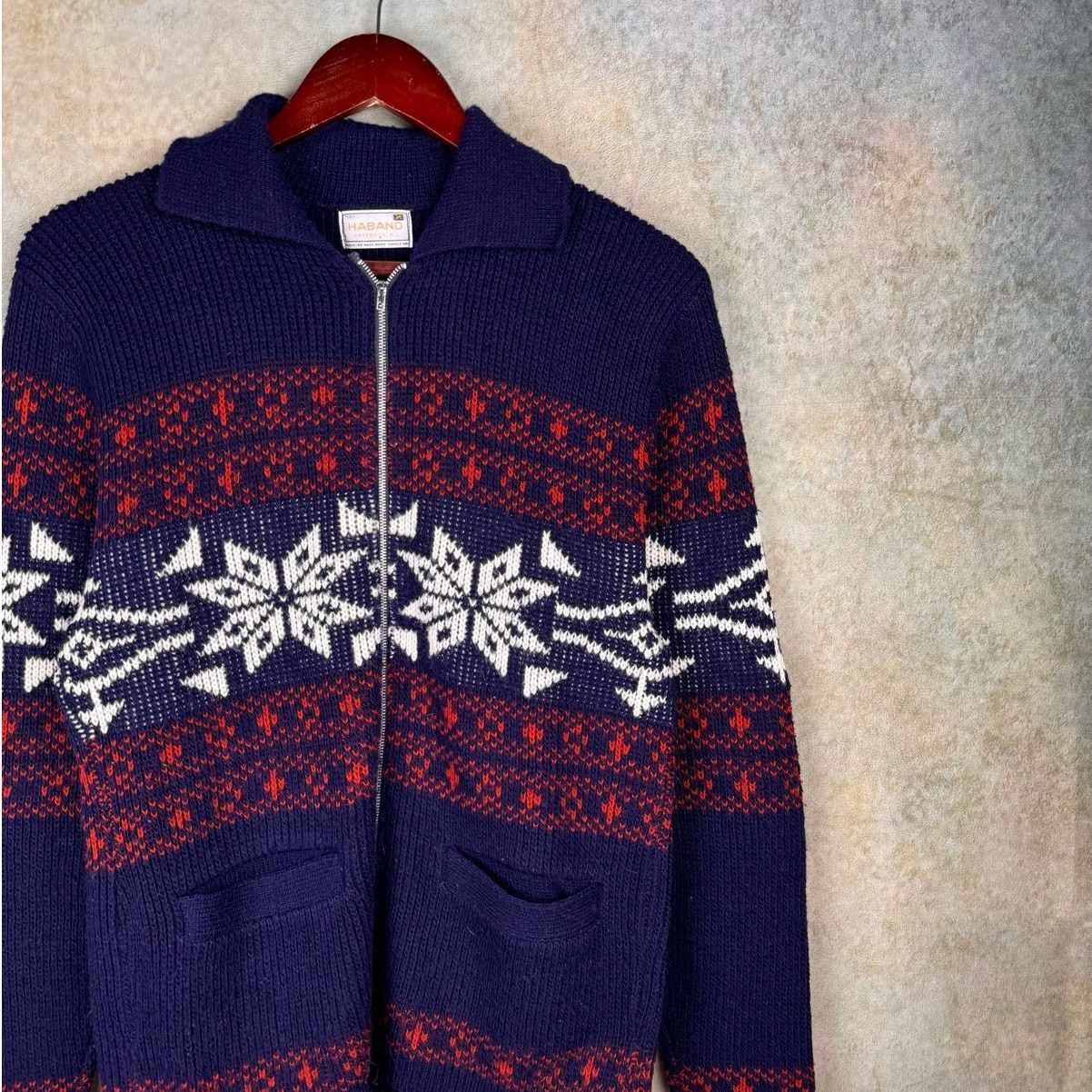 Vintage VTG 80s Knit Full Zip Jacket Sz M Navy Blue Red Size US M / EU 48-50 / 2 - 9 Thumbnail