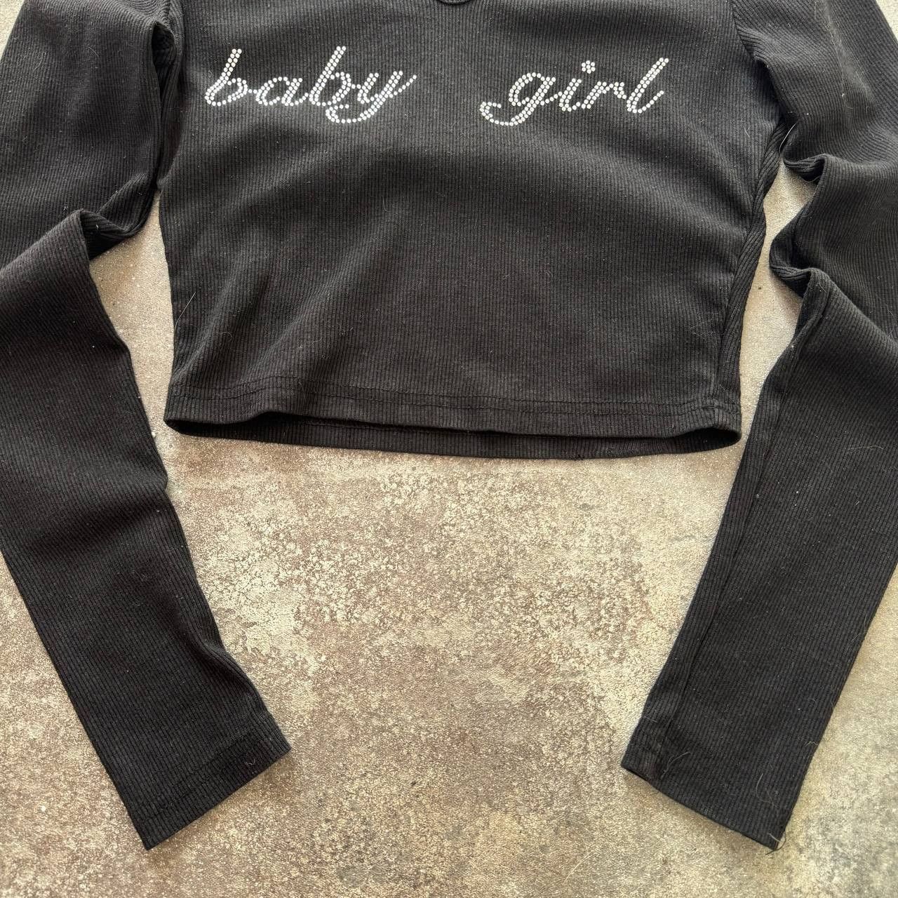 Hysteric Glamour × Japanese Brand × Vintage Y2K Super Sexy Rhinestones Baby Girl Cropped Long Sleeve Top Size S / US 4 / IT 40 - 7 Thumbnail