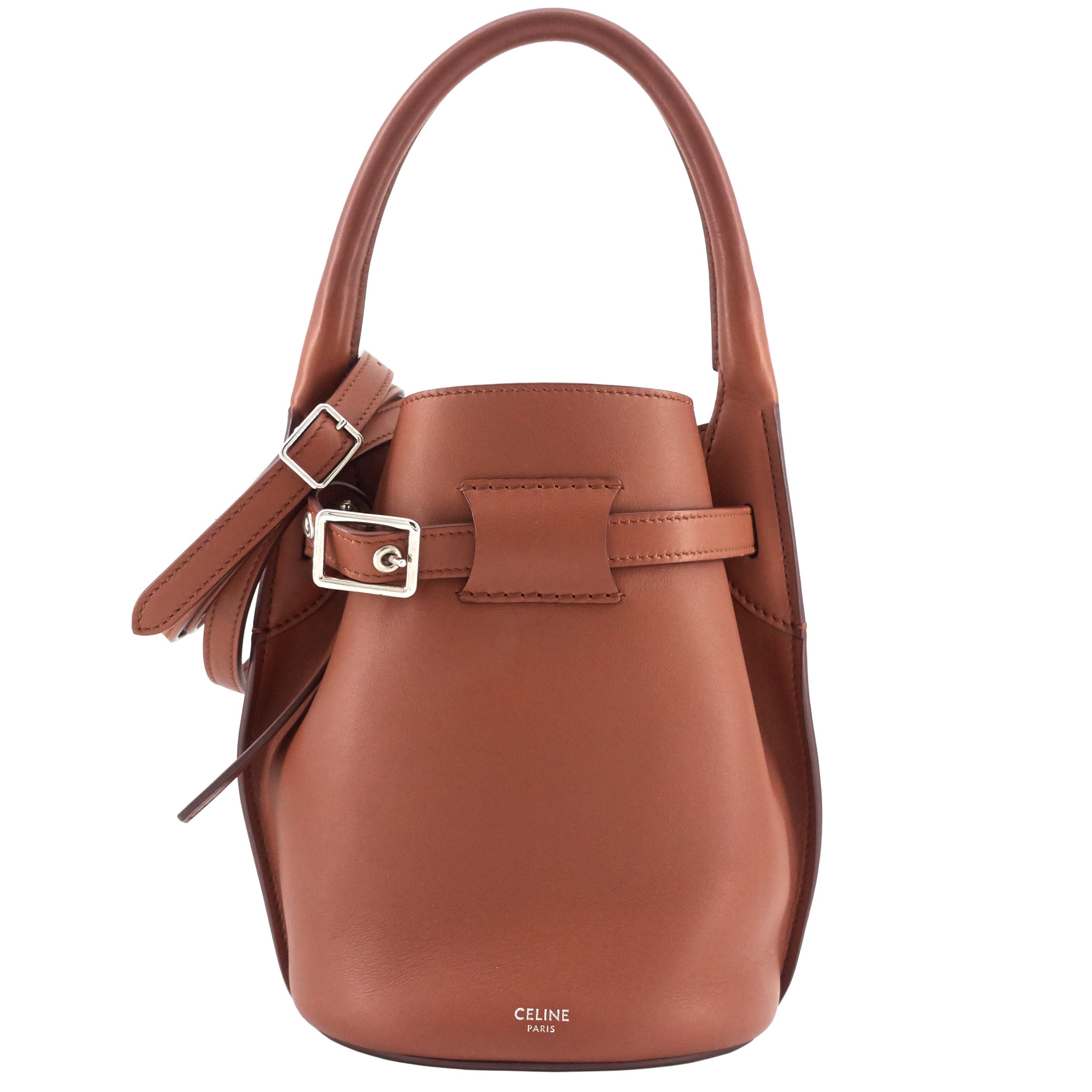 image of Celine Big Bag Nano Calfskin Leather Bucket Bag in Brown, Women's