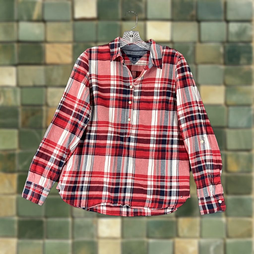 Tommy Hilfiger TOMMY HILFIGER Plaid Blouse Women’s M Long Sleeve Multicolor Pattern Size M / US 6-8 / IT 42-44 - 1 Thumbnail