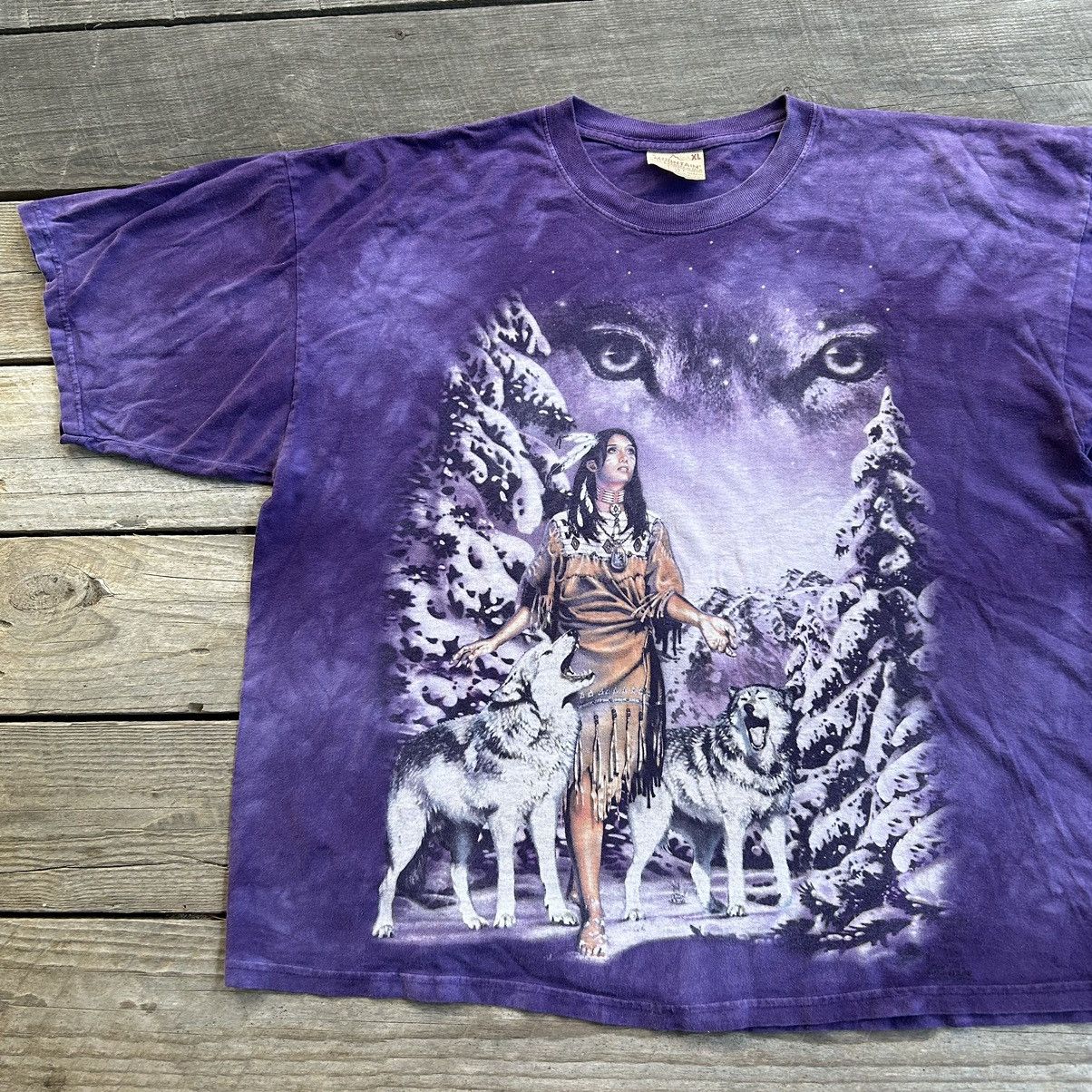 The Mountain Vintage 90s The Mountain Tie Dye Native American Wolf Shirt Size US XL / EU 56 / 4 - 2 Thumbnail