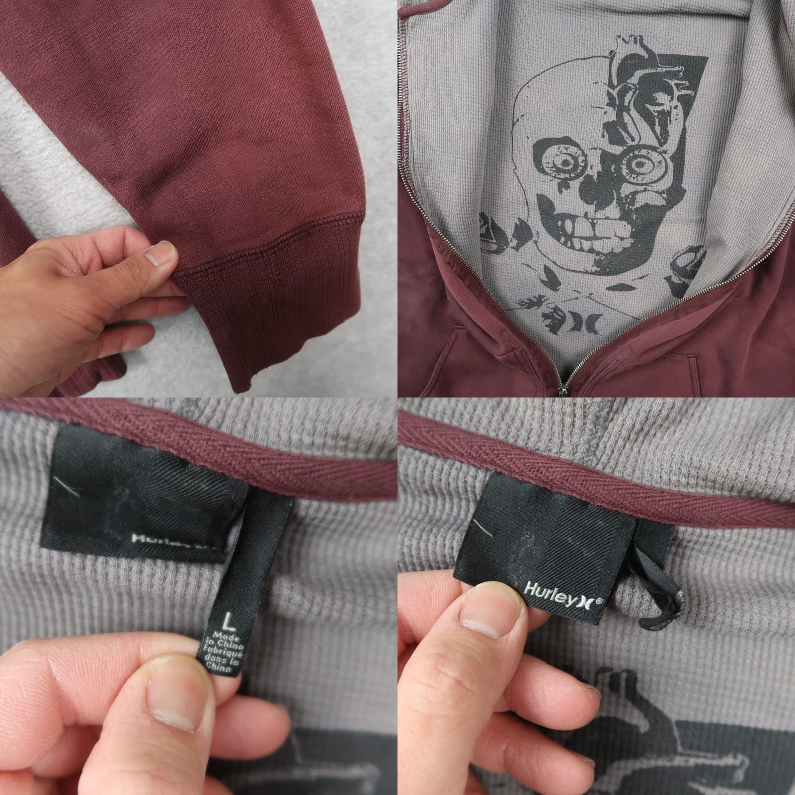 Hurley Vintage Hurley Hoodie Mens L Burgundy Zip Up Sweatshirt 90s Grunge Retro Full Zip Lined Skate Y2K Hoodie Size US L / EU 52-54 / 3 - 8 Thumbnail
