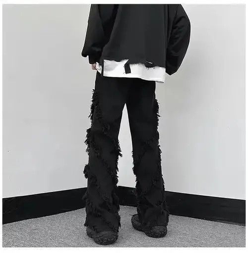 Jean Men Solid Ragged Edge Straight Jeans Size US 32 / EU 48 - 3 Thumbnail