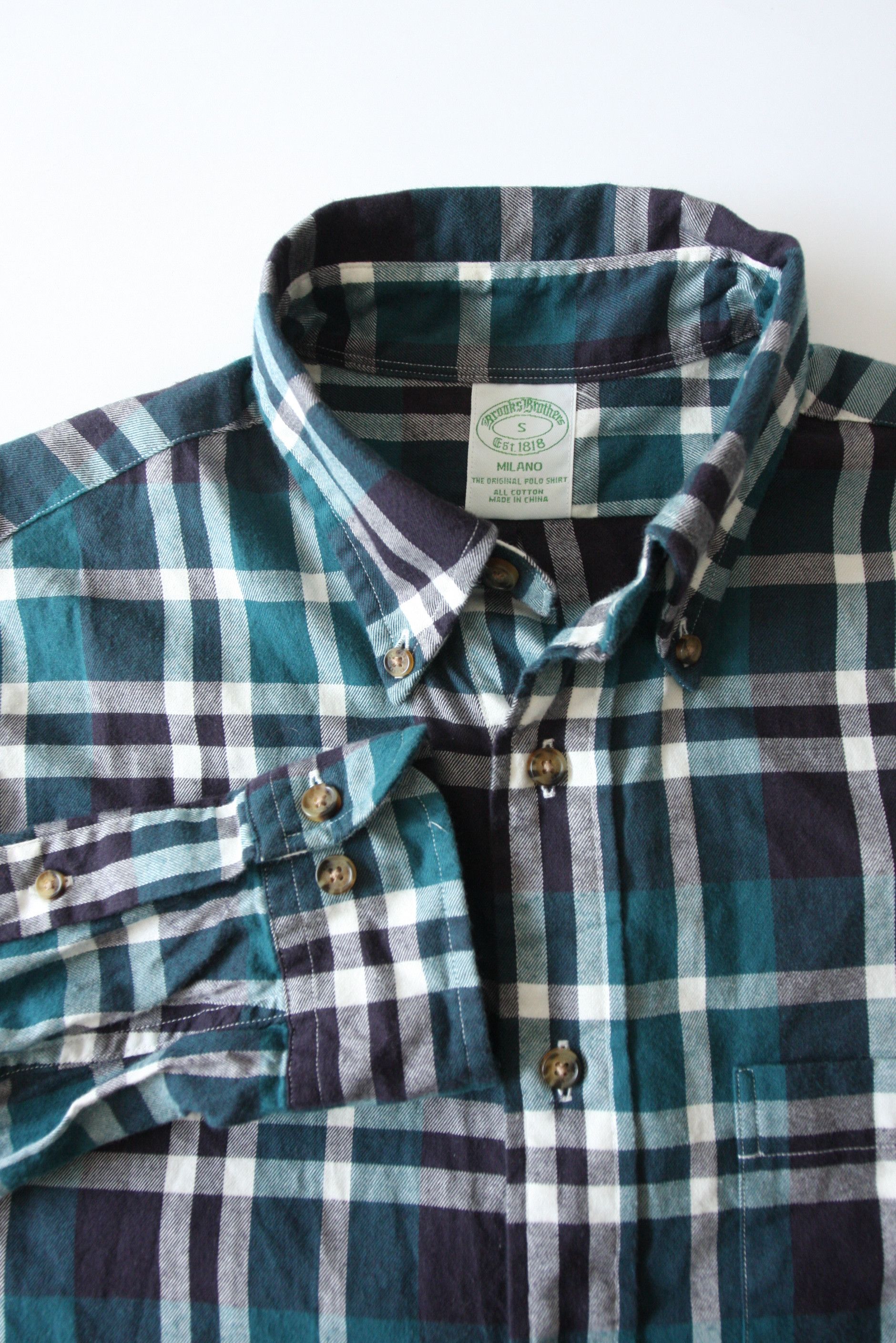 Brooks Brothers Brooks Brothers Milano Flannel Shirt Size S Green Plaid Size US S / EU 44-46 / 1 - 2 Thumbnail